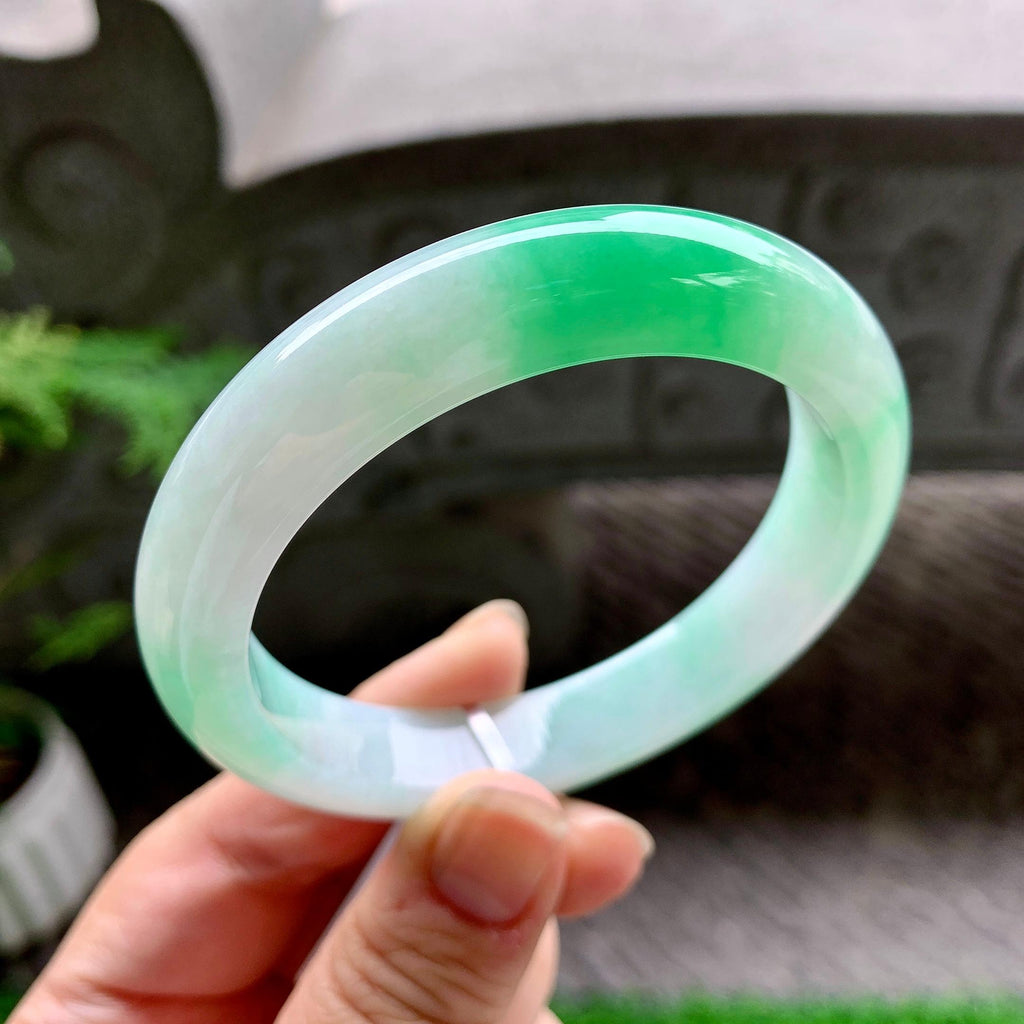 细糯种白底青平安镯（58.2mm）（yc254098）