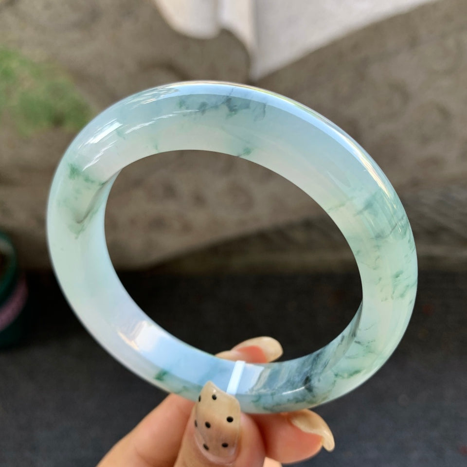 糯冰飘花翡翠平安镯（56mm）（yc028434）