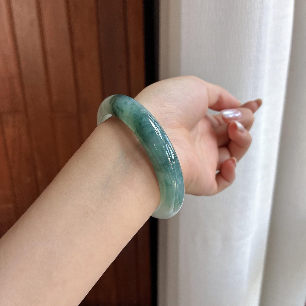 糯冰飘花正圈平安镯 57圈 天然缅甸A货翡翠（yc698869）