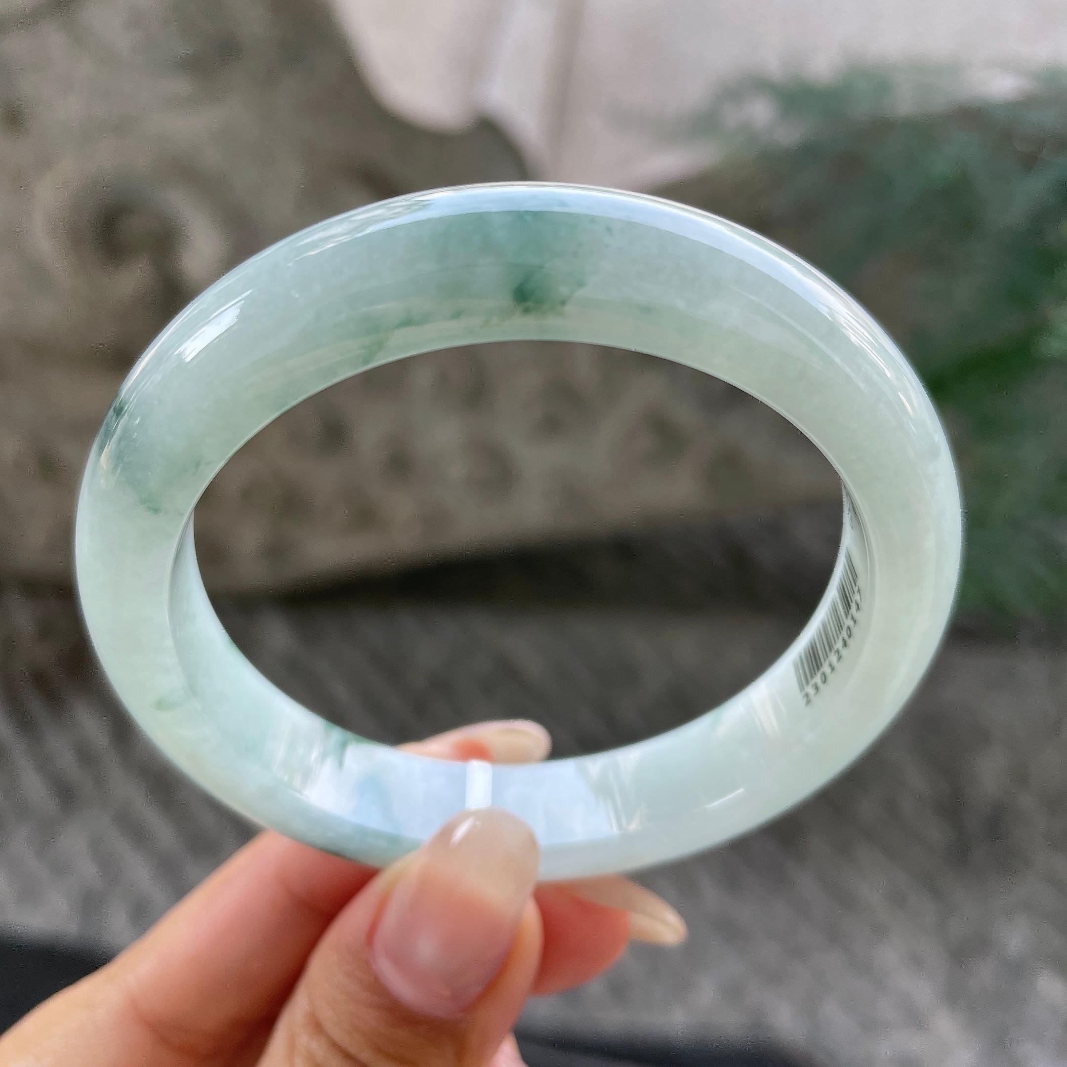 细糯种飘花正圈平安镯57.2圈    天然缅甸A货翡翠（yc351368）