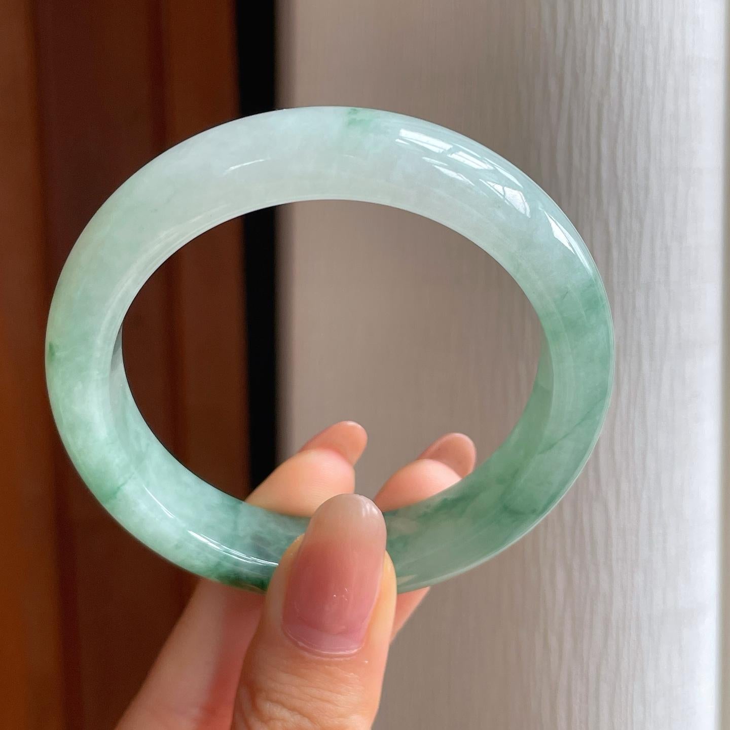 冰种飘花翡翠平安镯（53mm)（yc352496）