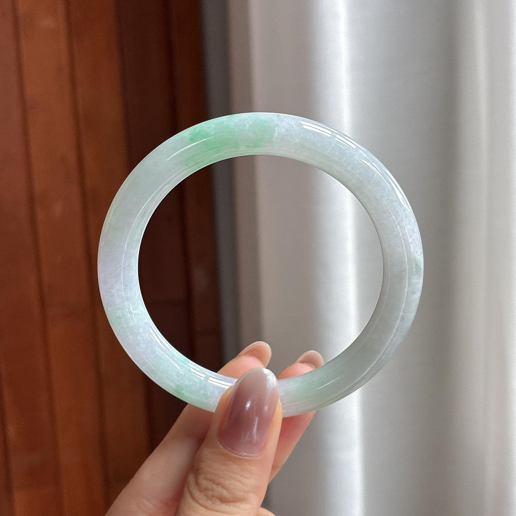 糯冰飘花圆条手镯 56圈 天然缅甸A货翡翠（yc697844）