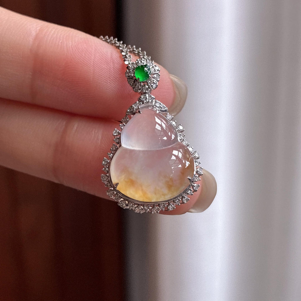 18k金镶冰种黄翡葫芦挂件 天然缅甸A货翡翠（yc484535）