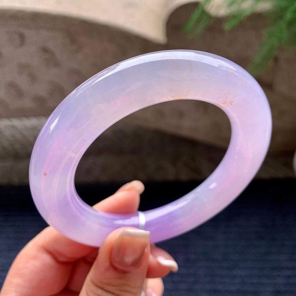 大圈口 冰种紫罗兰洒金圆条手镯 58圈口 天然缅甸A货翡翠（yc378732）