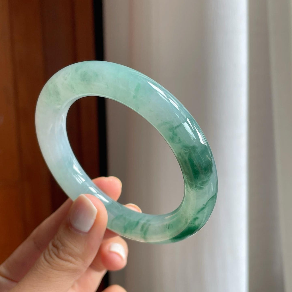 冰种飘花翡翠圆条手镯（55.8mm）（yc249168）