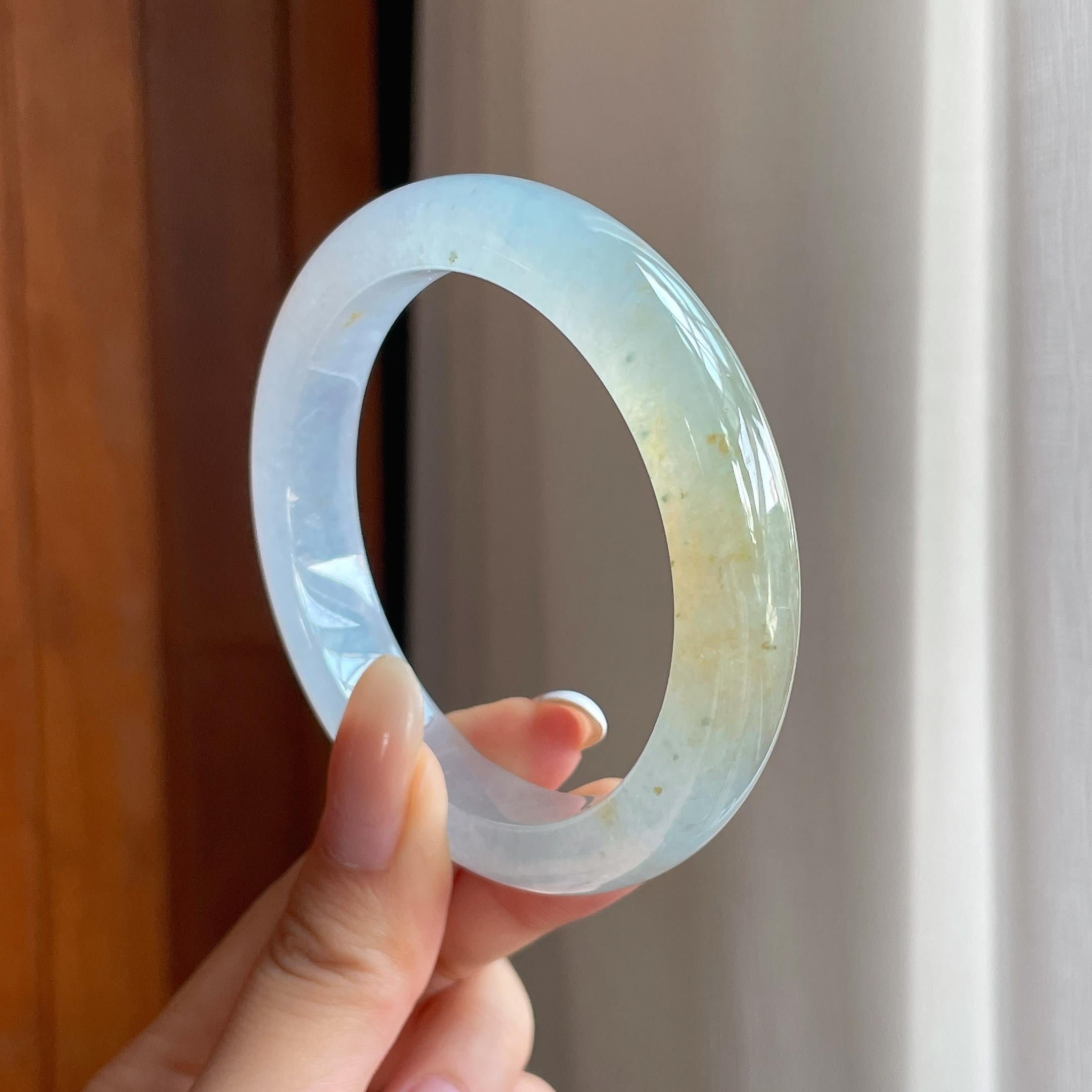 冰种黄翡翡翠平安镯（57.6mm)（yc419706）