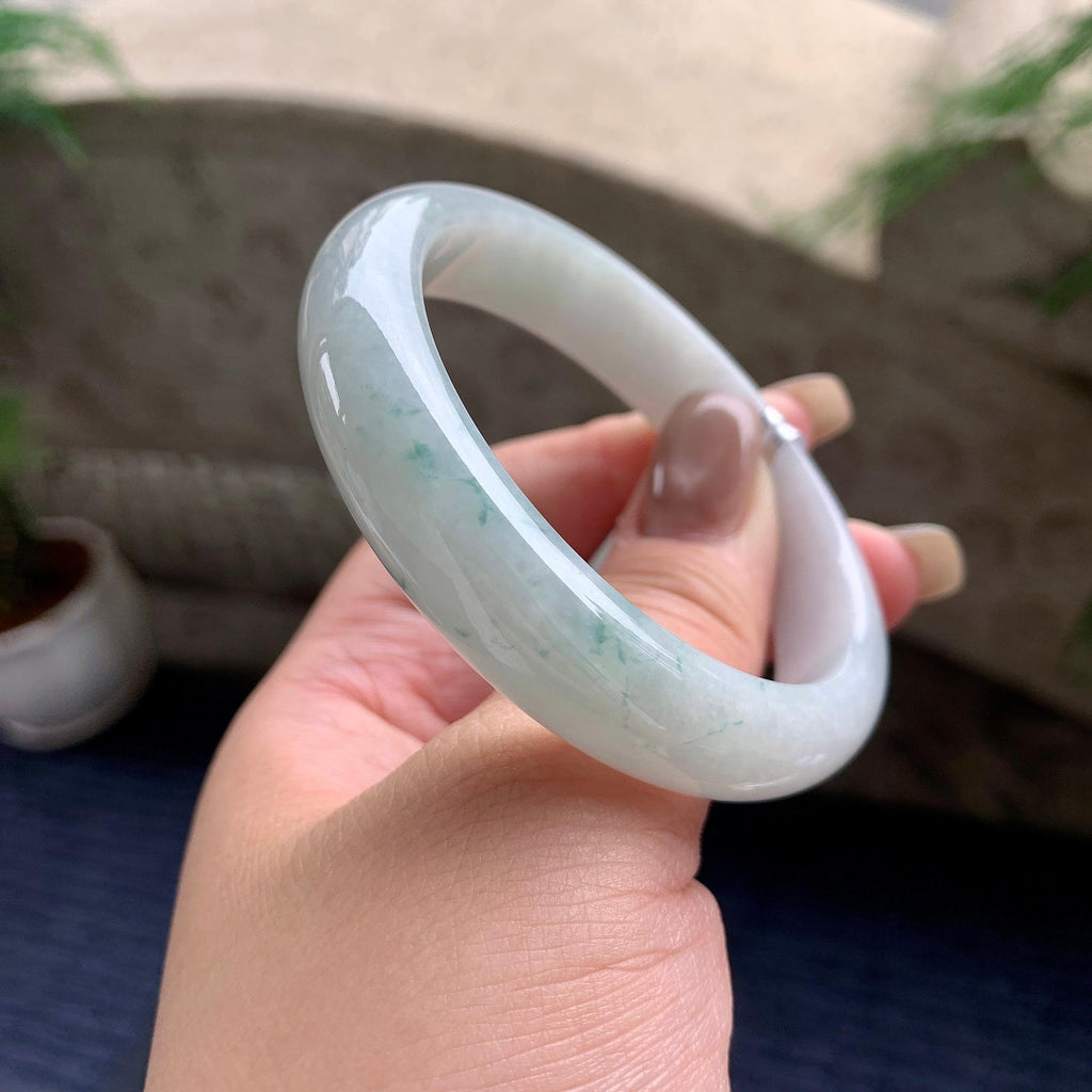 细糯种飘蓝花正圈平安镯  54圈口  天然缅甸A货翡翠（yc441176）