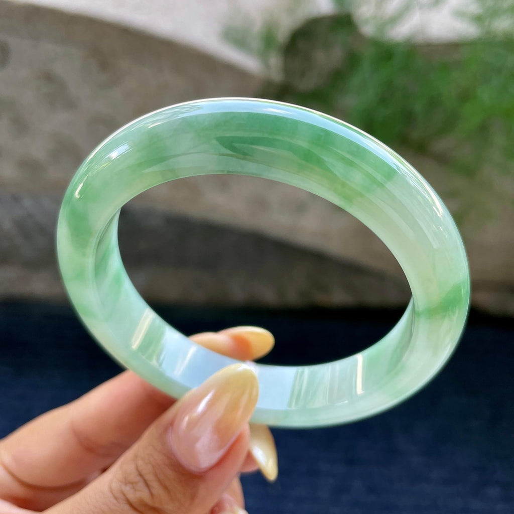 细糯种飘花正圈平安镯56.2圈 天然缅甸A货翡翠（yc466836）