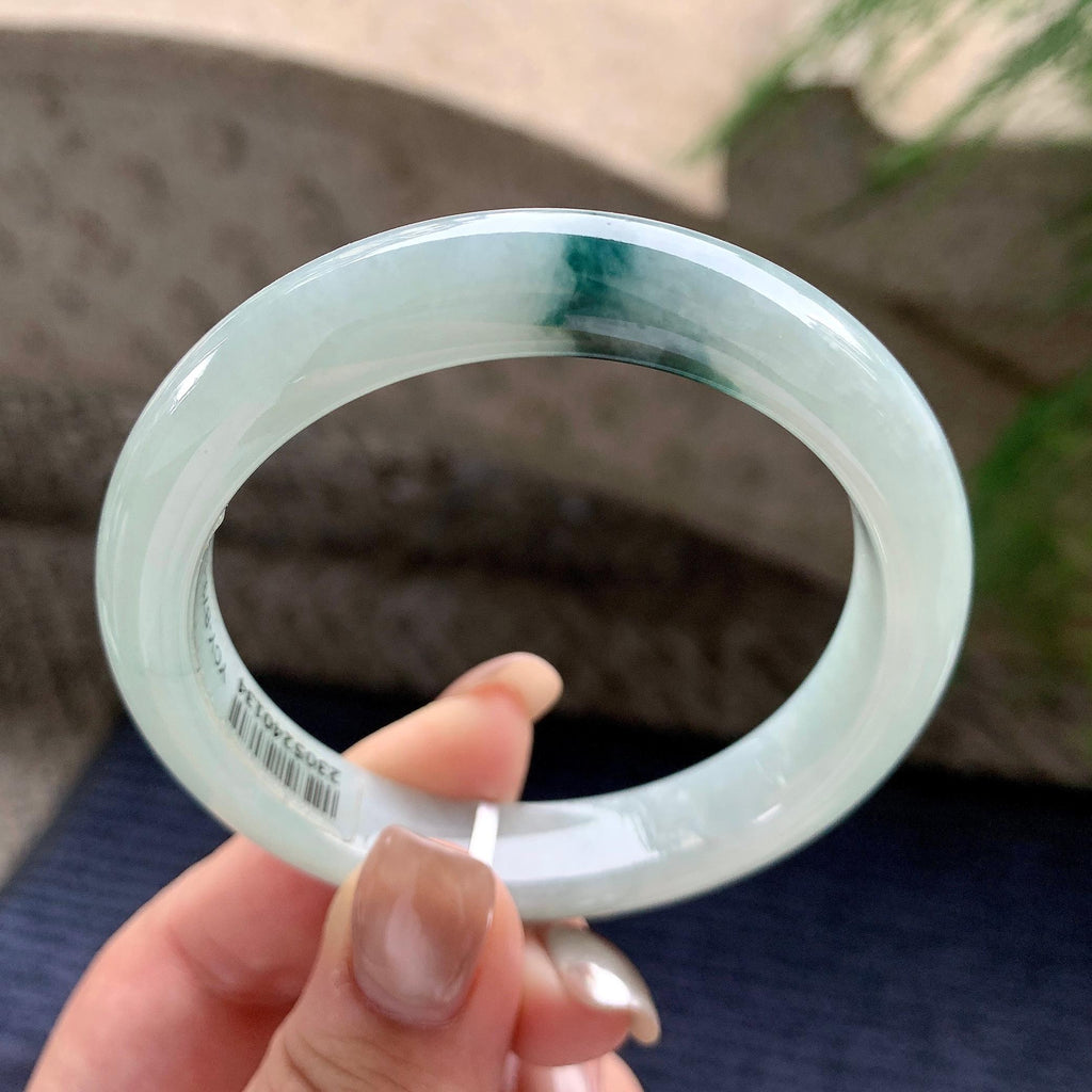 细糯种飘蓝花正圈平安镯  56.3圈口  天然缅甸A货翡翠（yc436246）
