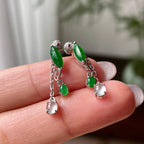 18k金钻镶糯冰种满绿随型耳钉   天然缅甸A货翡翠（yc319045）