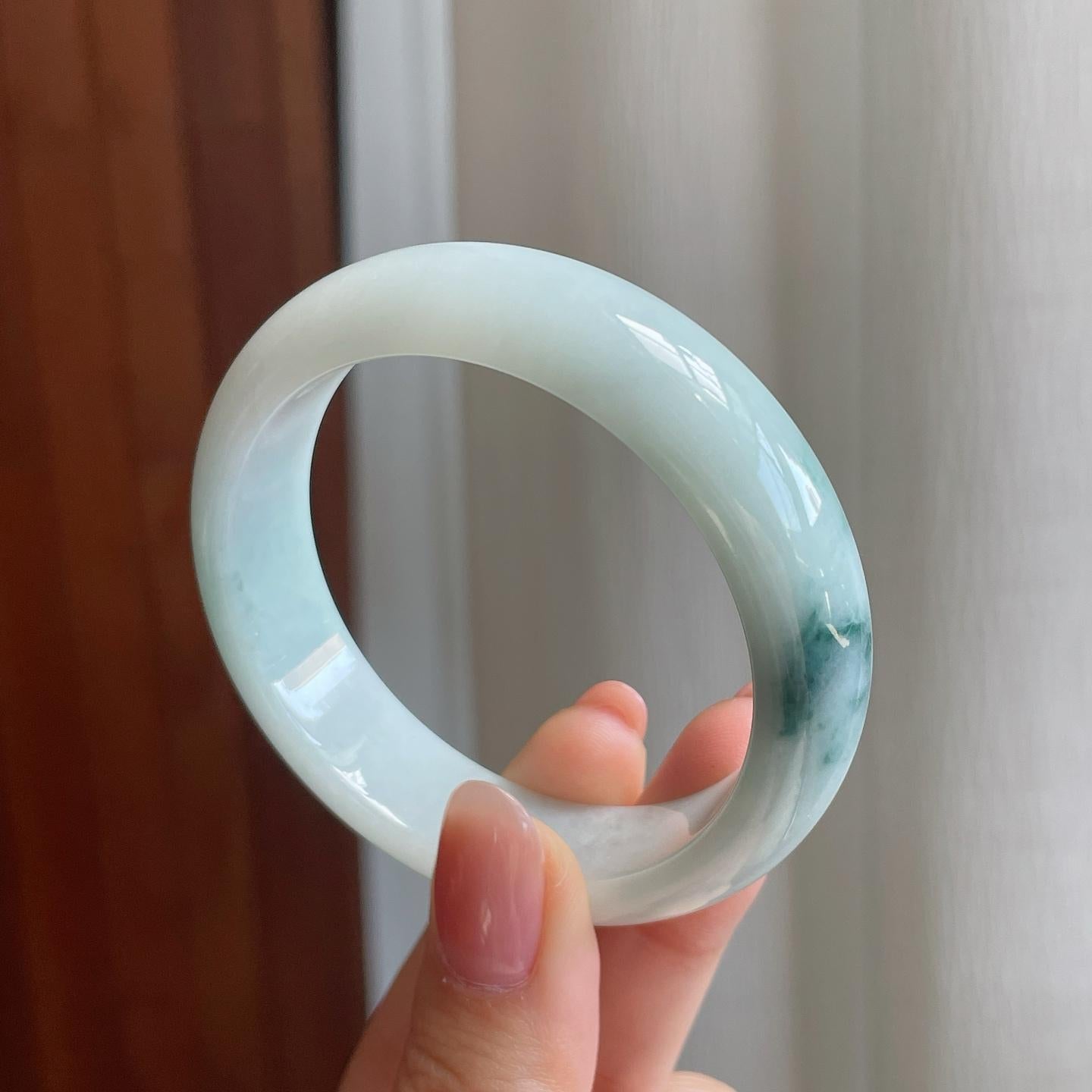 糯冰飘花翡翠平安镯（51mm)（yc329632）