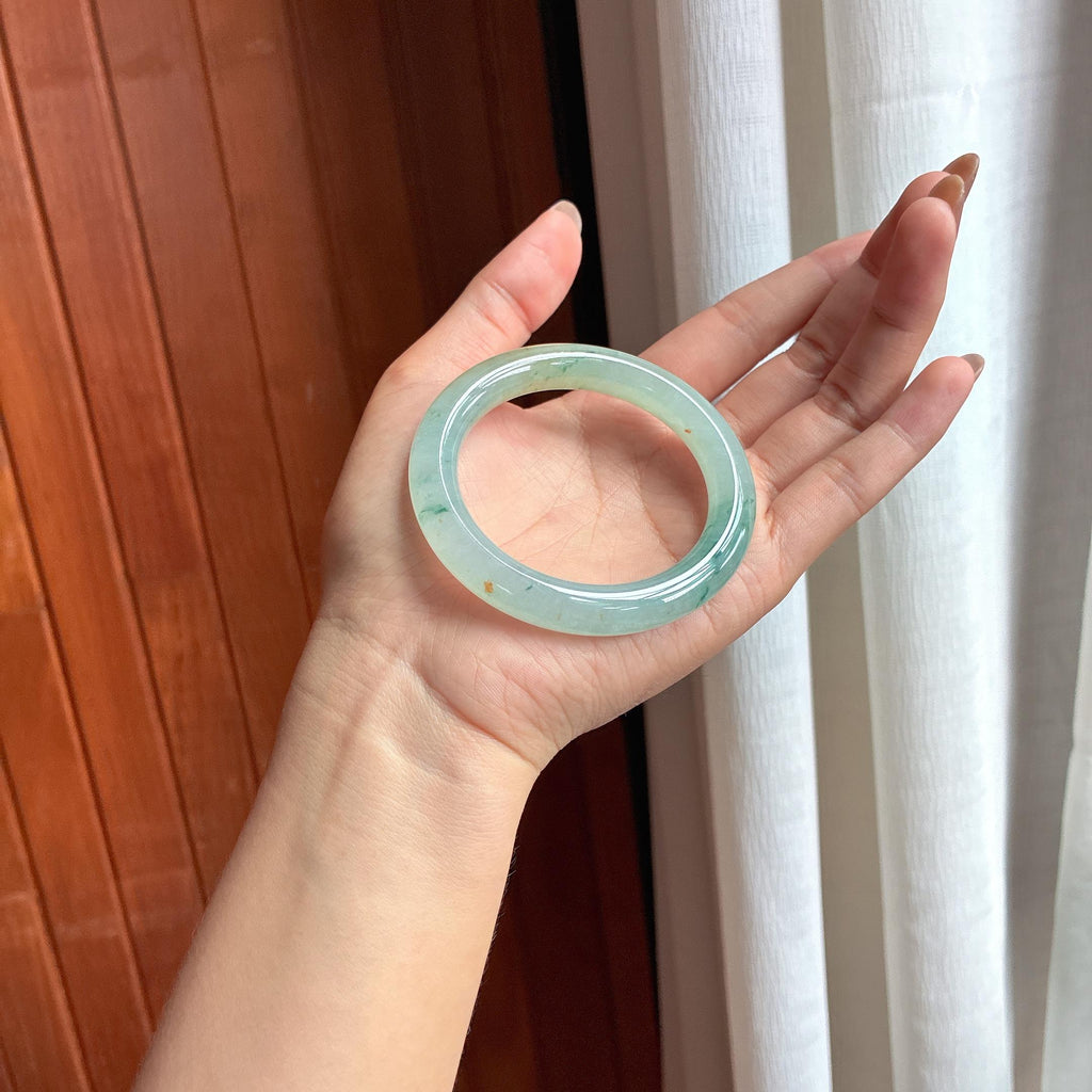 糯冰飘花带黄翡 圆条 52圈 天然缅甸A货翡翠（yc454622）