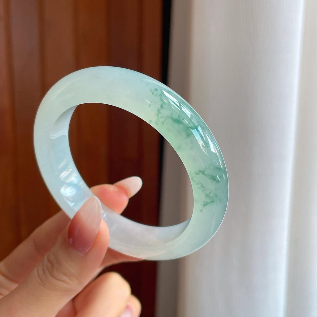 冰种飘花翡翠平安镯（55.2mm）（yc302423）