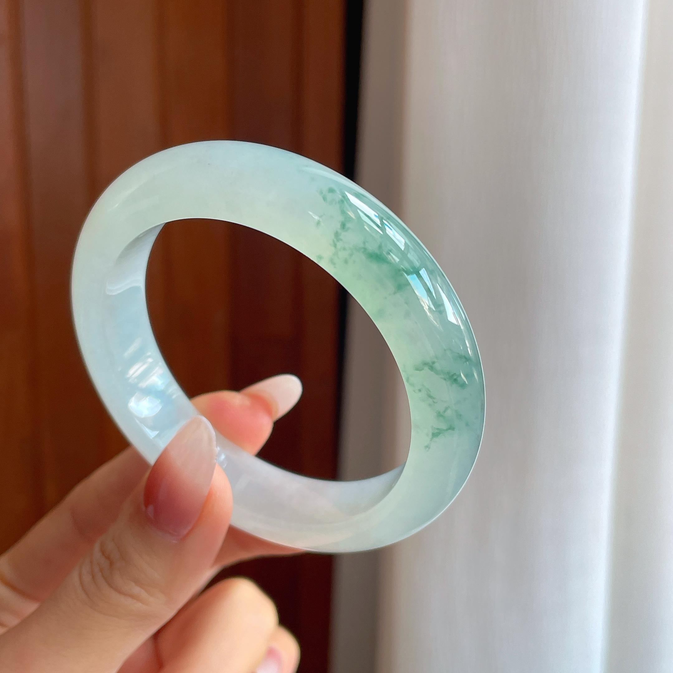冰种飘花翡翠平安镯（55.2mm）（yc302423）