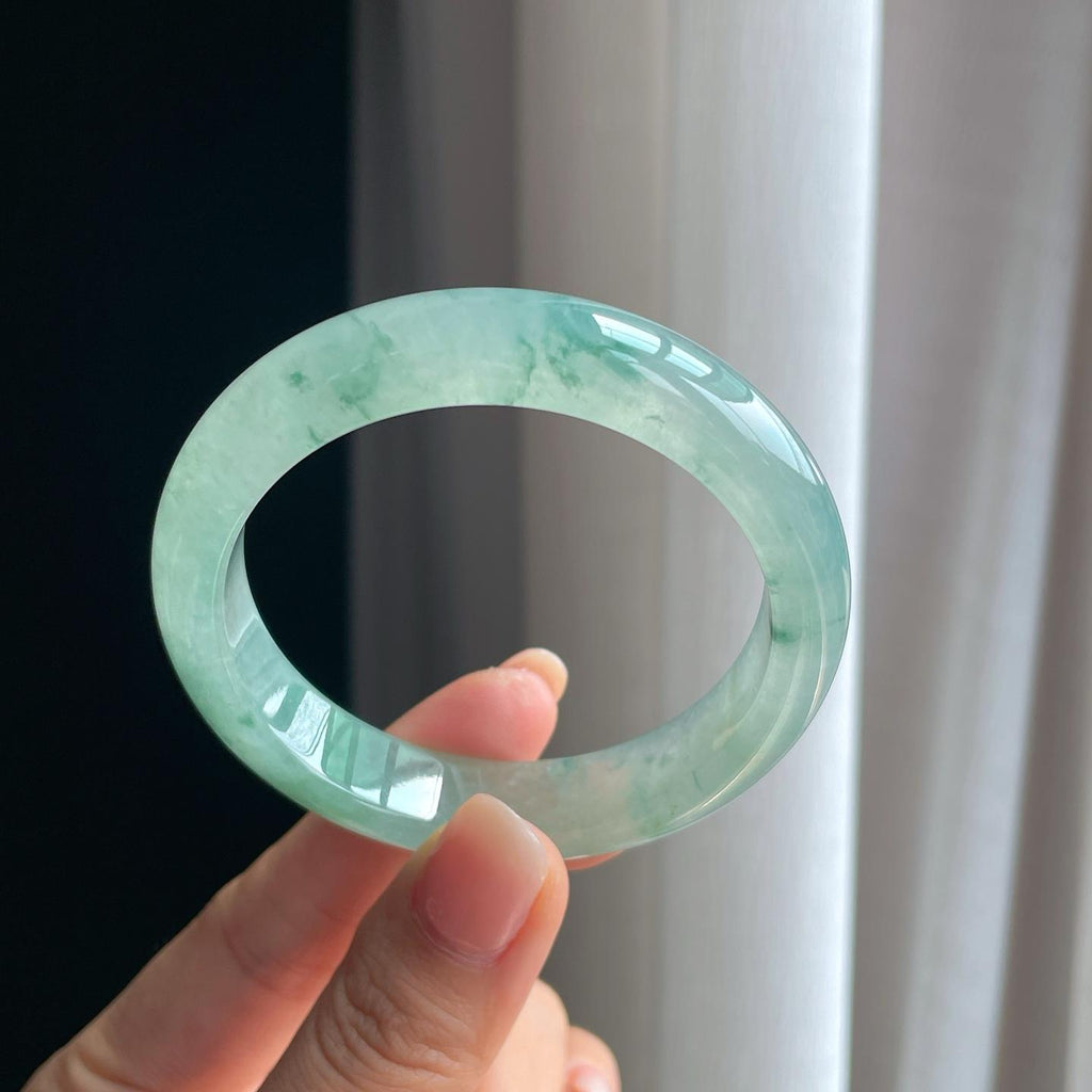 冰种飘花翡翠平安镯（53mm）（yc389586）