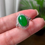 18K金钻镶糯冰种满绿蛋面戒指  天然缅甸A货翡翠（yc442417）
