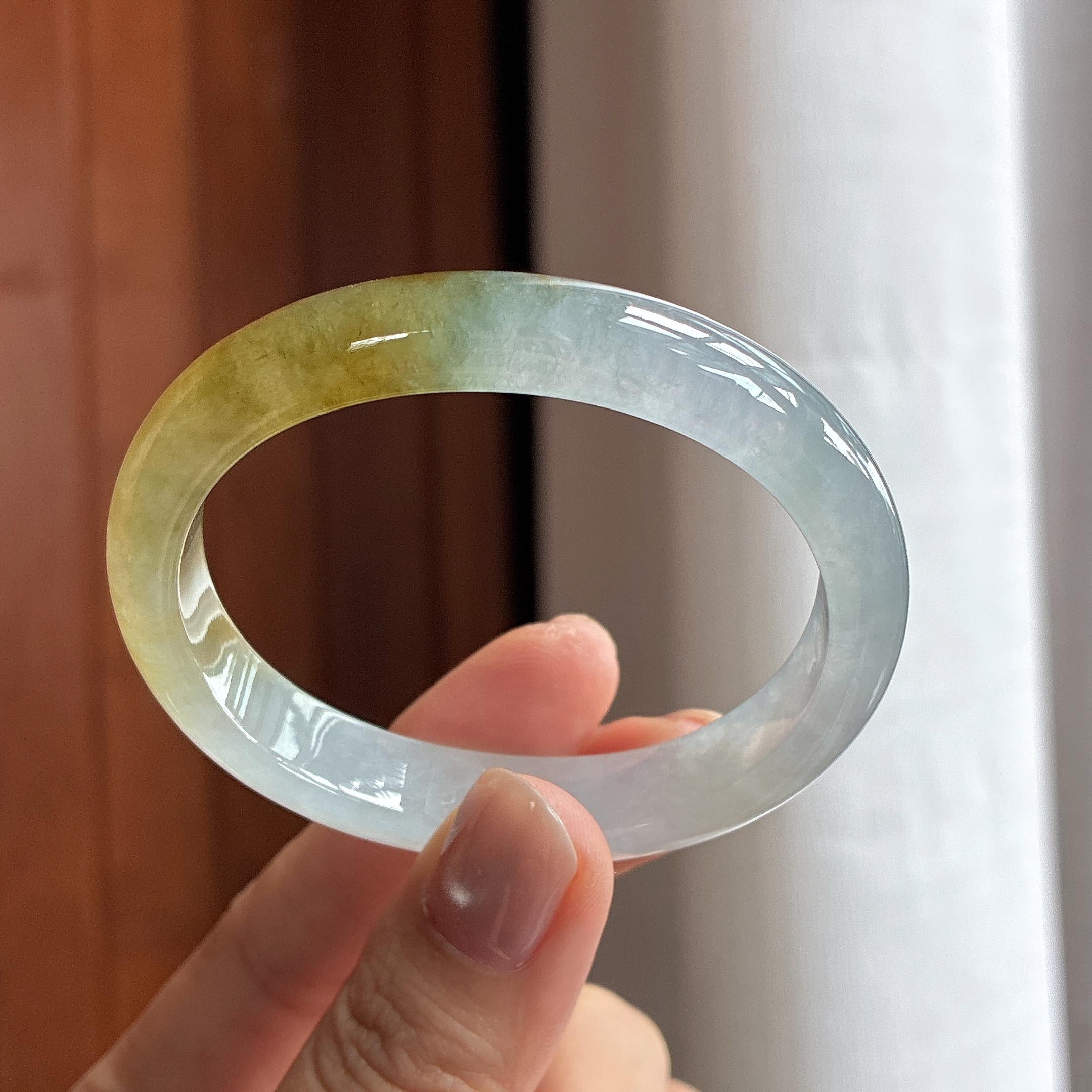糯冰种黄翡贵妃手镯 53圈 天然缅甸A货翡翠（yc469604）