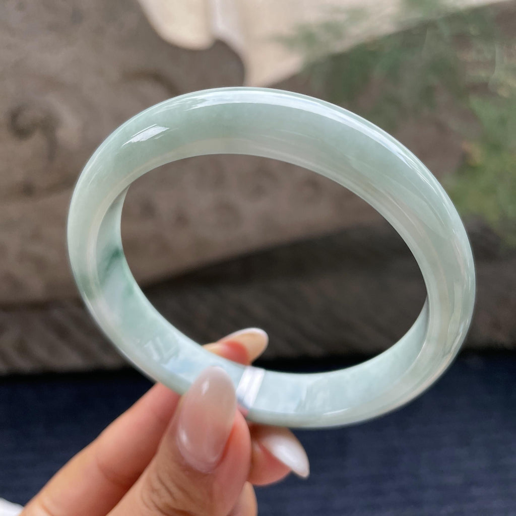 大圈口     细糯种飘花正圈平安镯60圈      天然缅甸A货翡翠（yc421236）