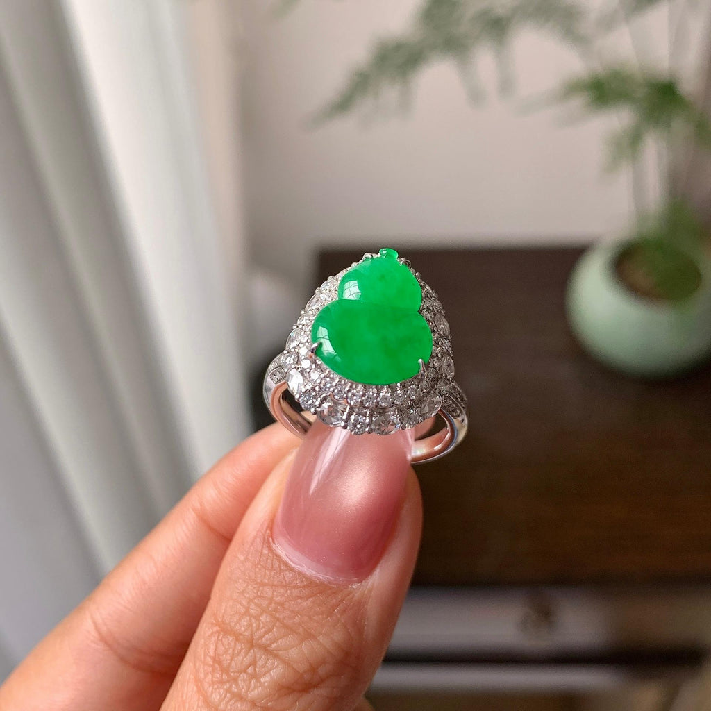 18k金钻镶冰种翠绿葫芦戒指/吊坠（两用款）（yc286403）