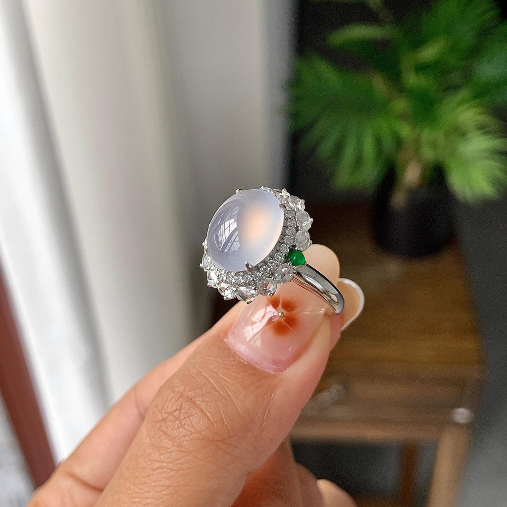 18K金钻镶冰种紫罗兰蛋面手链/吊坠/戒指（两件套）（yc252246）