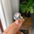 18K金钻镶冰种紫罗兰蛋面手链/吊坠/戒指（两件套）（yc252246）