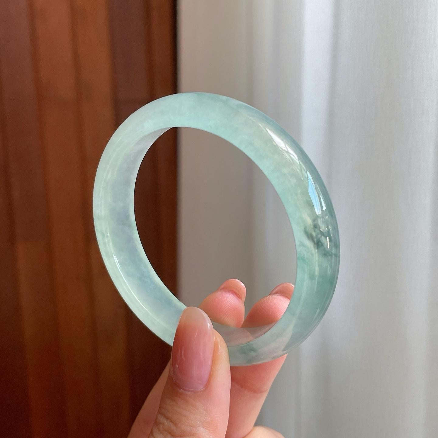 冰种晴底飘花翡翠平安镯（53.8mm)（yc363407）