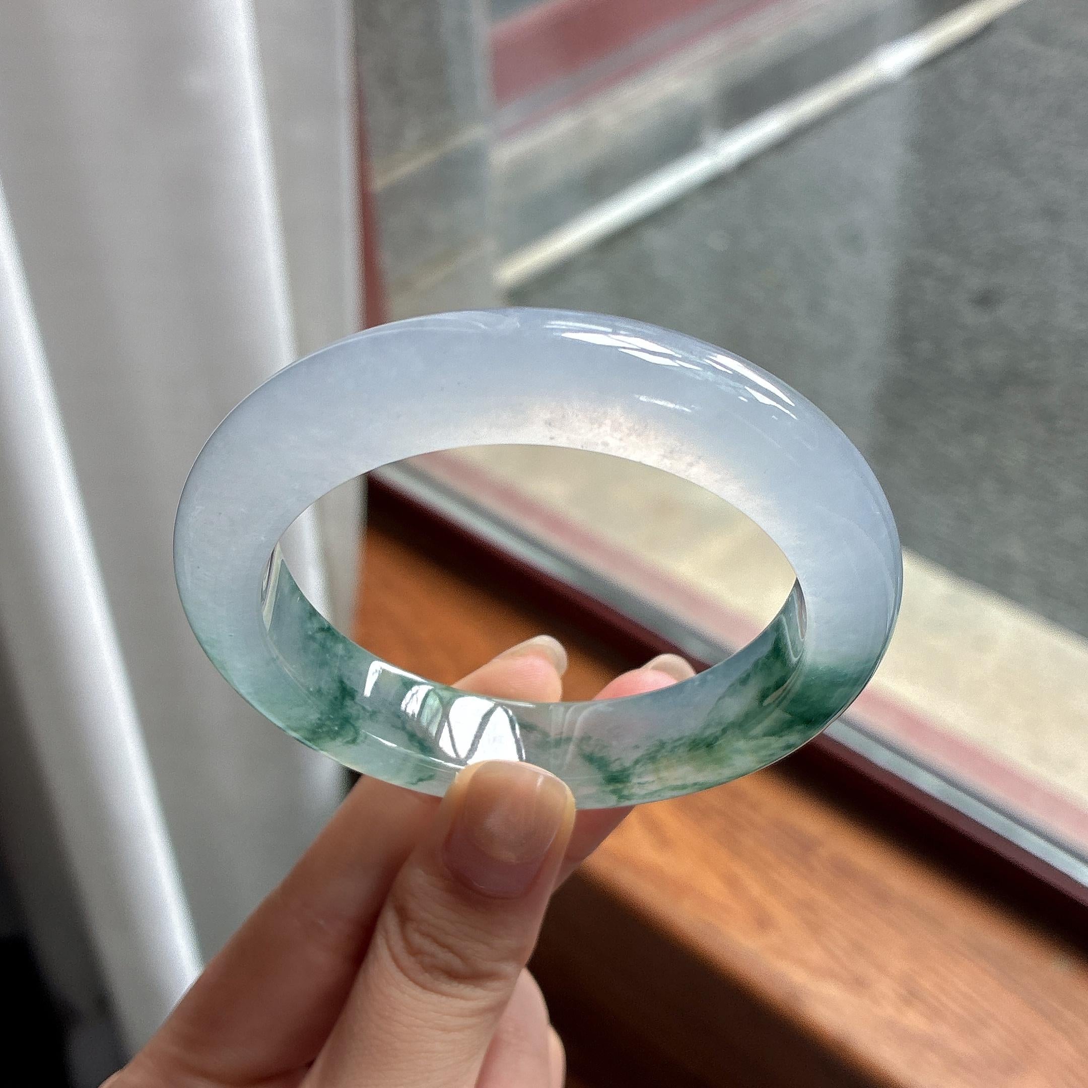 高冰种飘花正圈平安镯 56圈 天然缅甸A货翡翠（yc484411）