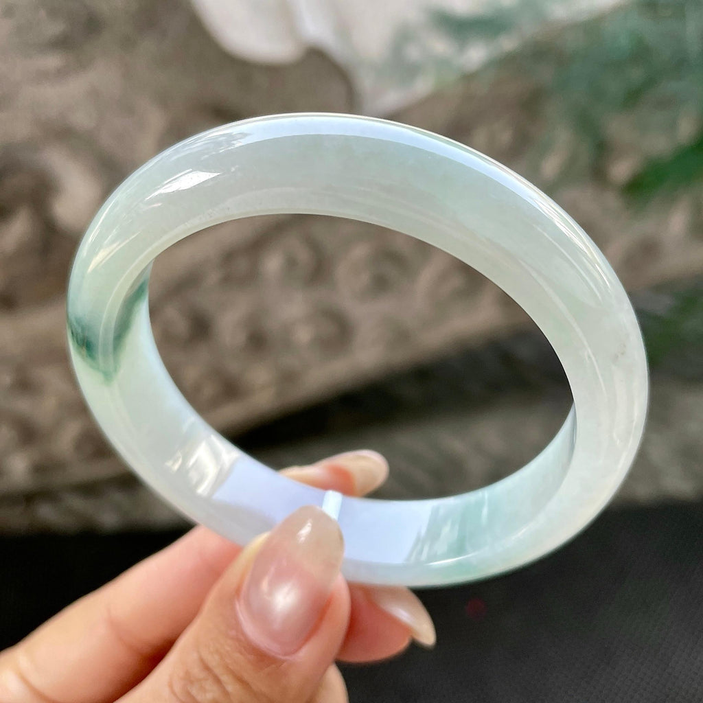 细糯种飘绿花正圈平安镯57圈    天然缅甸A货翡翠（yc348223）