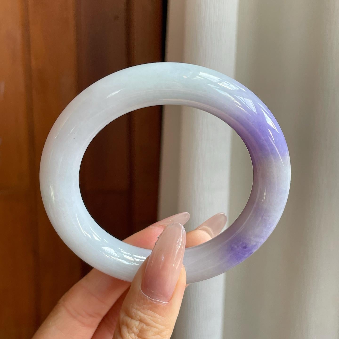 细糯冰飘紫罗兰翡翠圆条手镯（55mm）（yc282499）