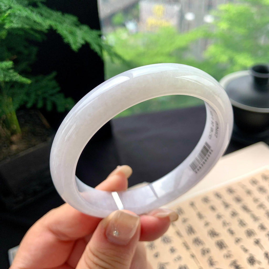 大圈口 细糯种淡紫罗兰正圈平安镯 61.2圈口 天然缅甸A货翡翠（yc473083）