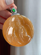 18k金镶冰种黄翡翡翠观音（yc248491）