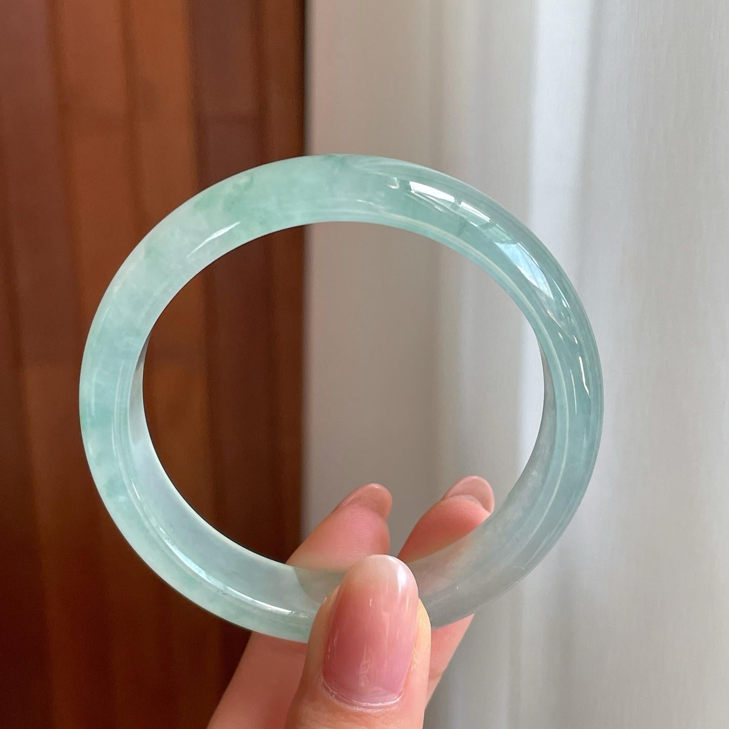 冰种晴底飘花翡翠平安镯（53.8mm)（yc363407）