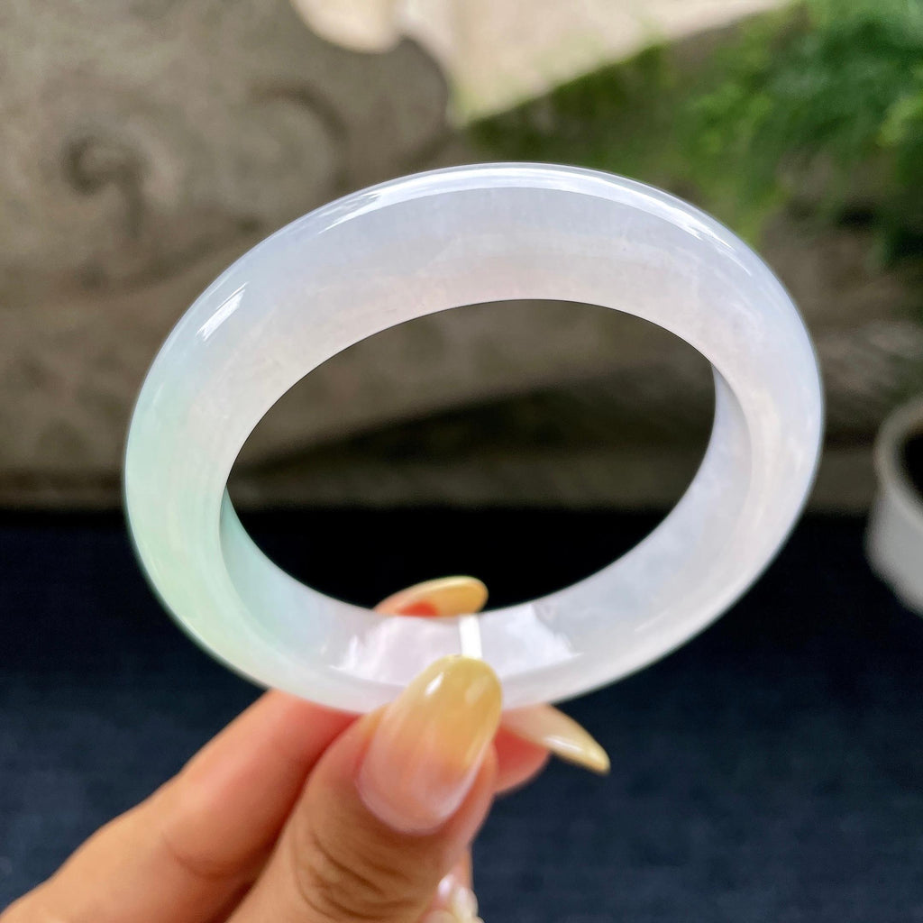 小圈口 糯冰种飘绿正圈平安镯53.1圈 天然缅甸A货翡翠（yc489270）