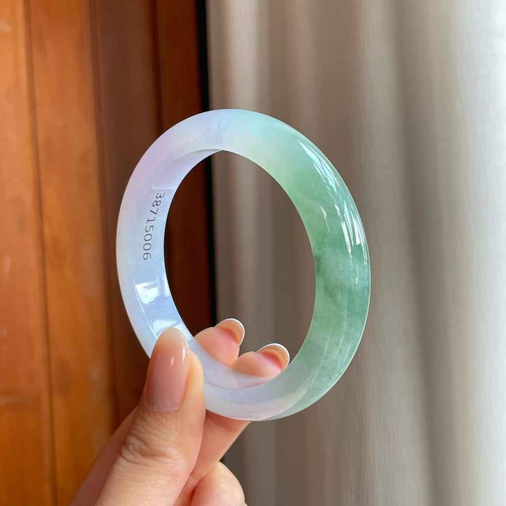 糯冰春带彩翡翠平安镯（55.2mm)（yc374041）