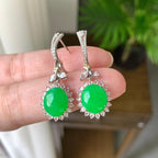 18K金钻镶细糯种翠绿蛋面耳坠（yc248183）