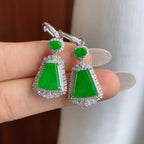 18k金钻镶糯冰满绿翡翠耳饰（yc261414）