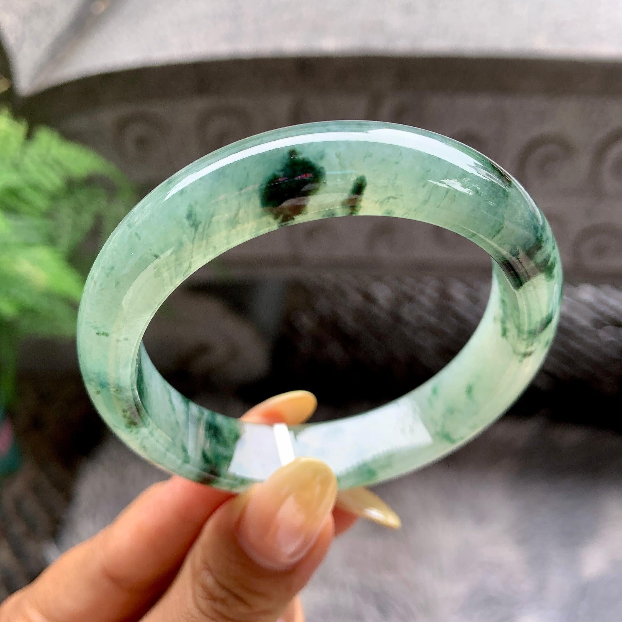 糯冰种飘花正圈平安镯55.3圈 天然缅甸A货翡翠（yc481912）