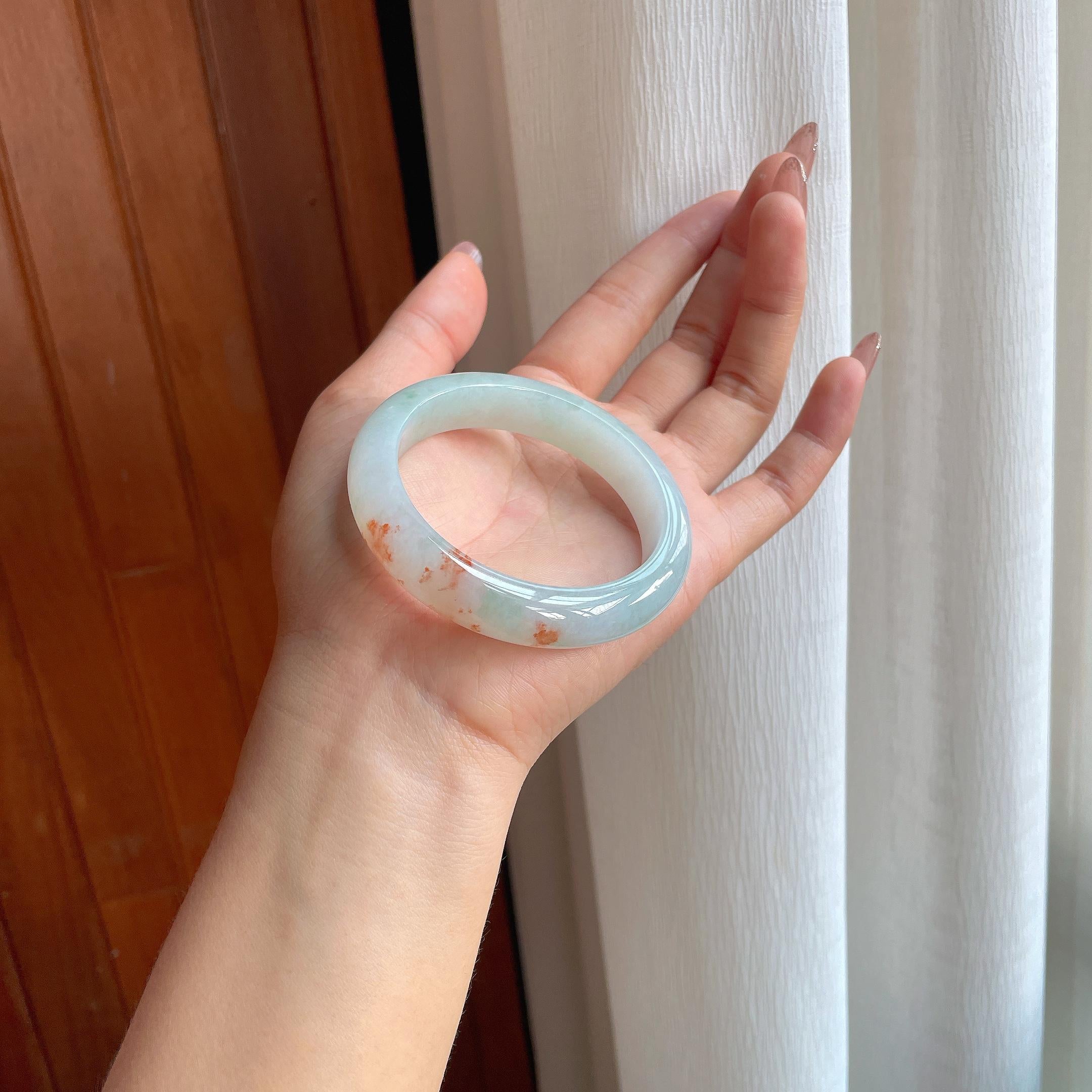 糯冰红翡特色翡翠平安镯（53mm）（yc356521）