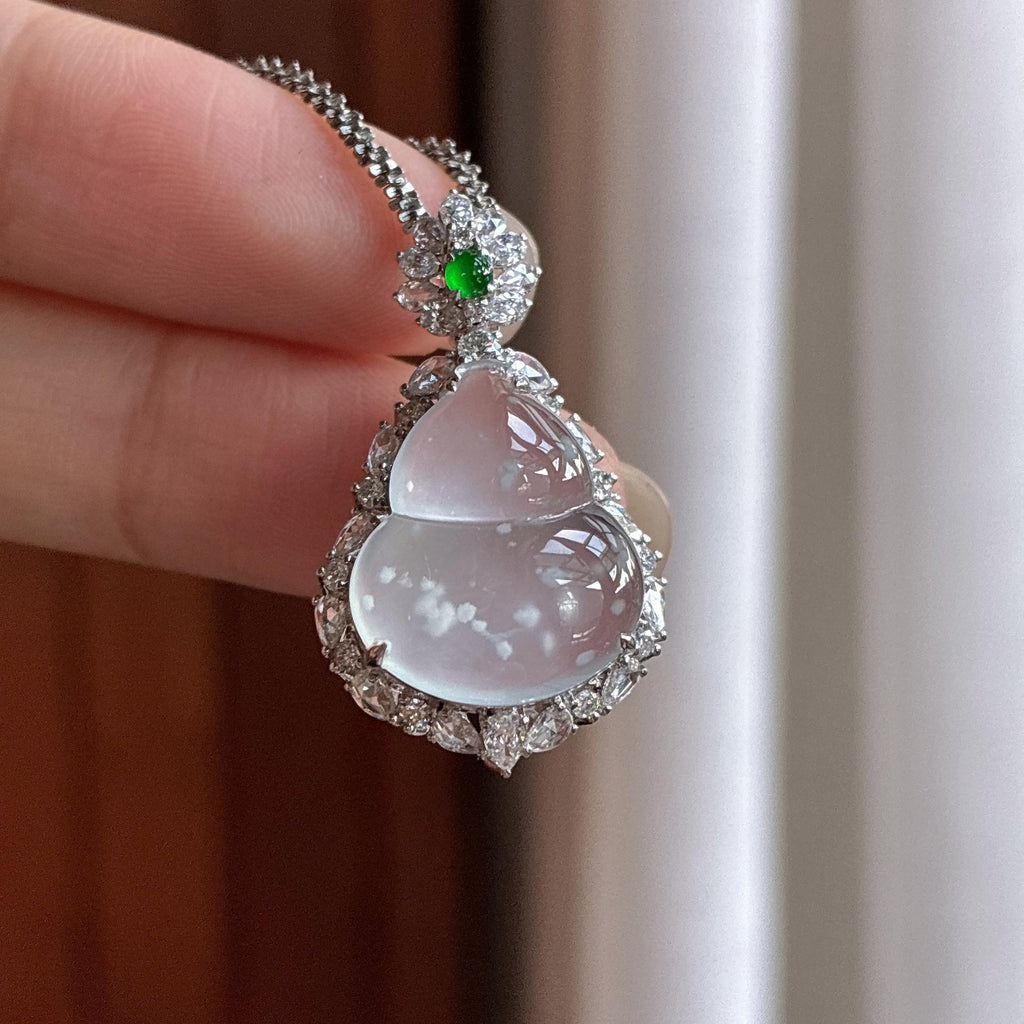 18k金镶冰玻种雪花棉葫芦挂件 天然缅甸A货翡翠（yc484657）