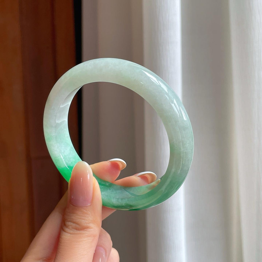 糯冰带色翡翠平安镯（56.3mm)（yc388727）