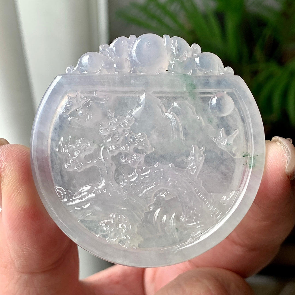 糯冰种飘花山水牌挂件  天然缅甸A货翡翠（yc447386）
