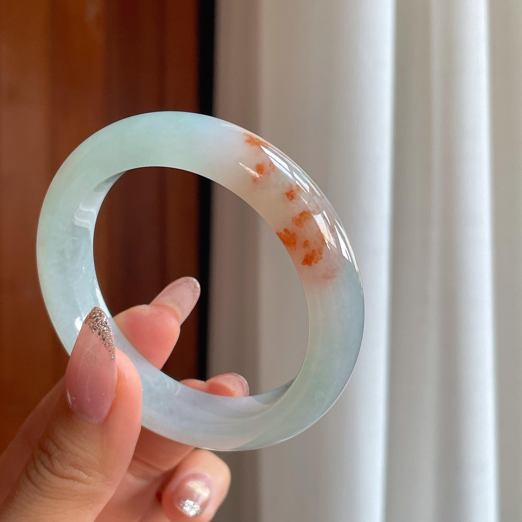 糯冰红翡特色翡翠平安镯（54mm）（yc356520）