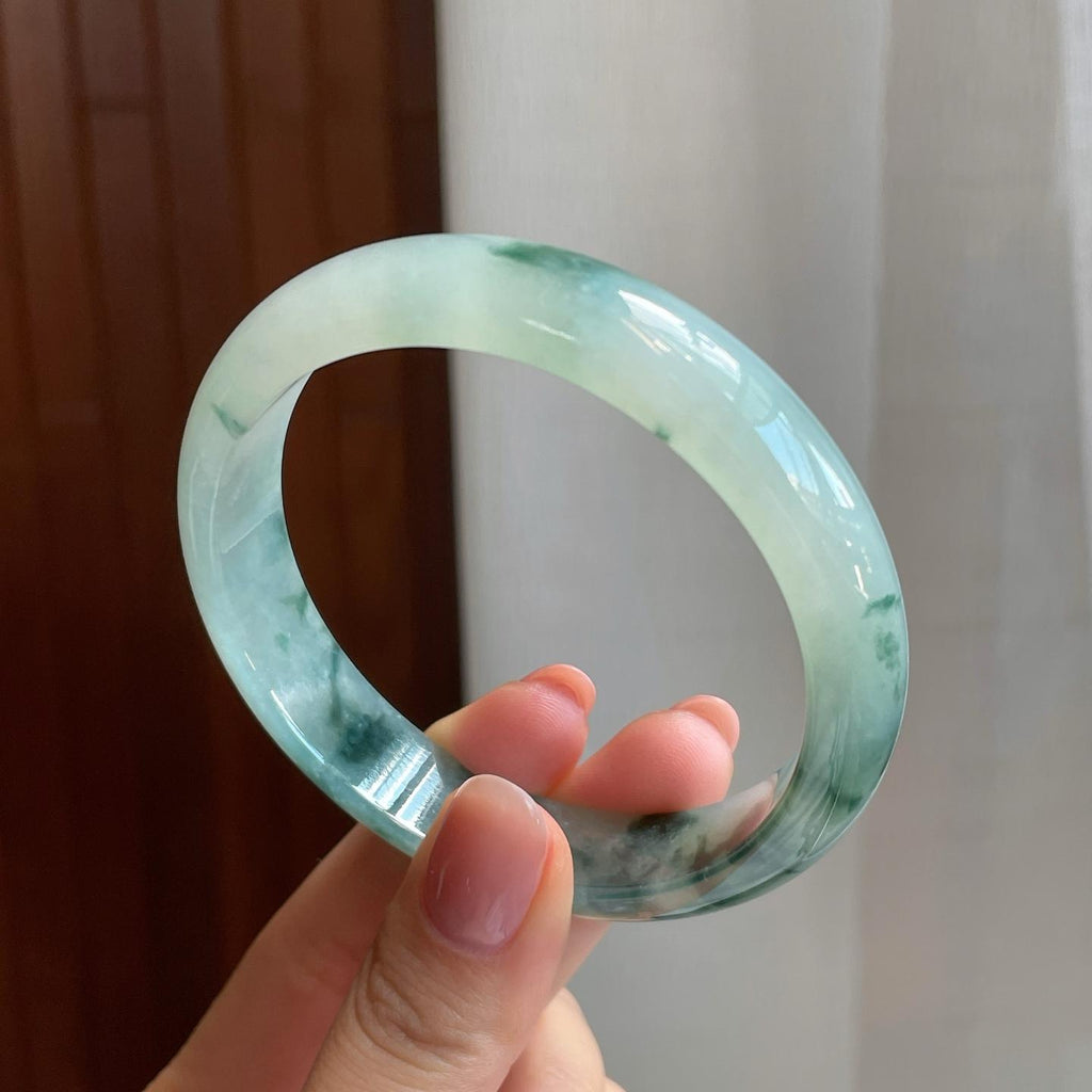 冰种飘花翡翠平安镯（58.8mm)（yc320874）