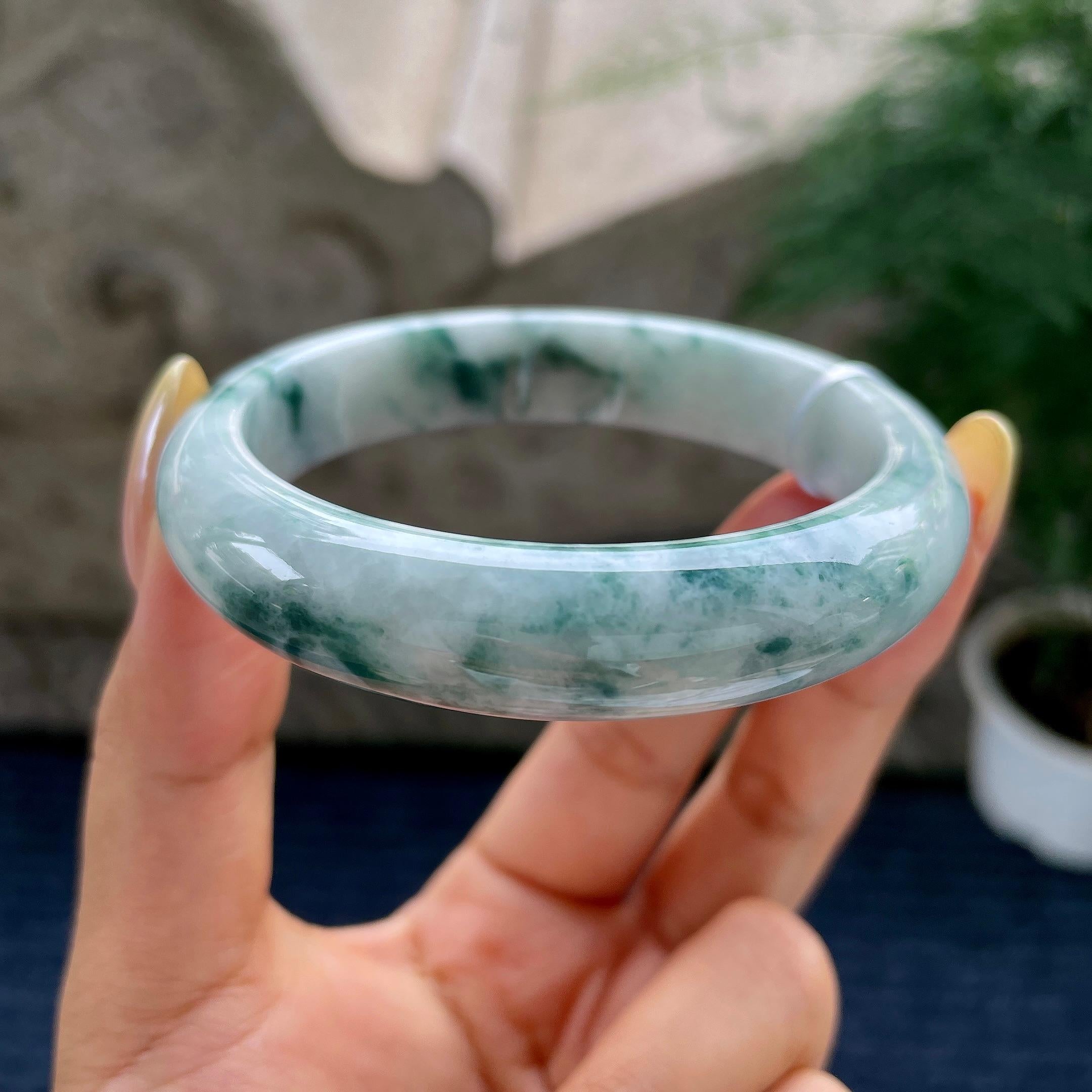 细糯种飘花正圈平安镯57.8圈 天然缅甸A货翡翠（yc481921）