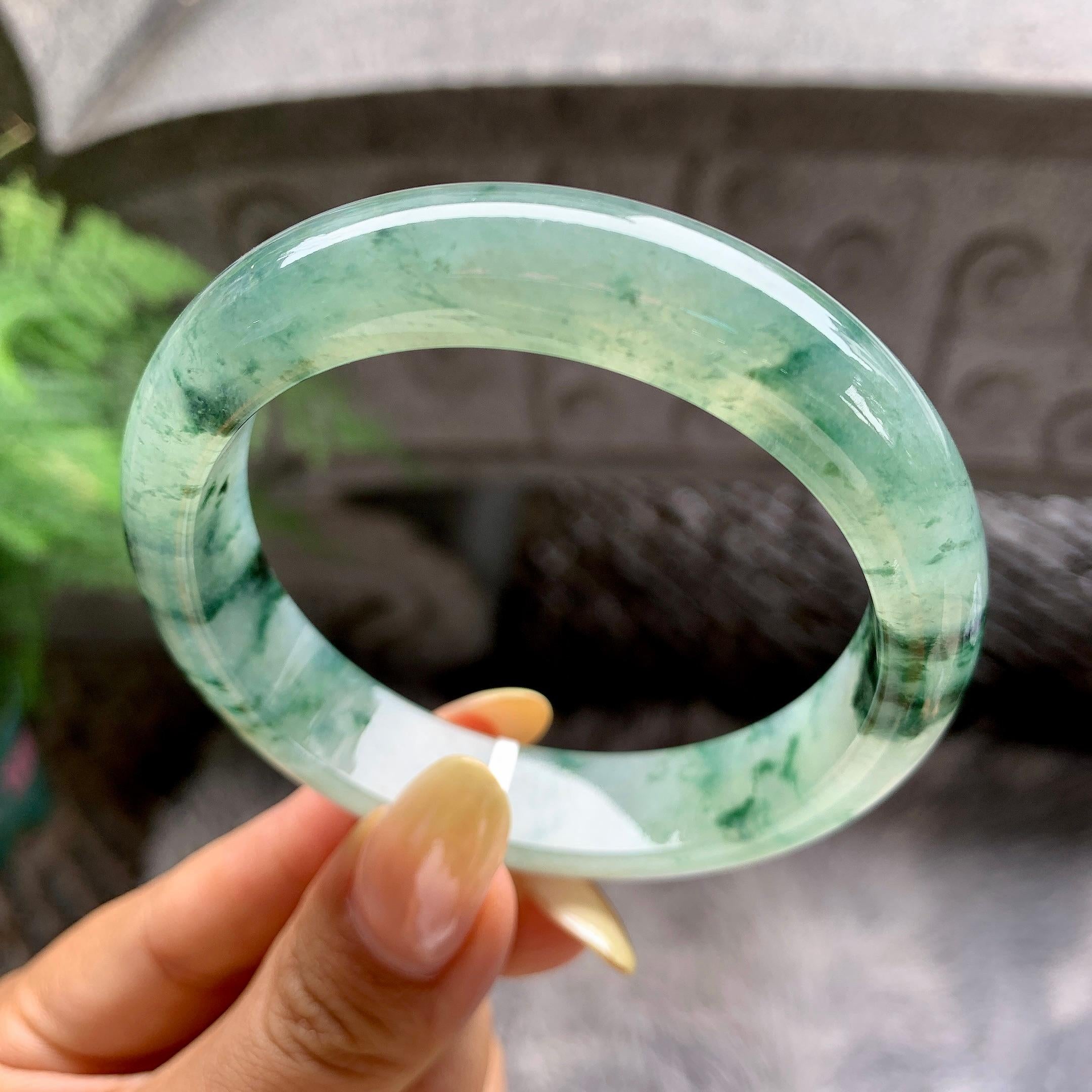 糯冰种飘花正圈平安镯55.3圈 天然缅甸A货翡翠（yc481912）