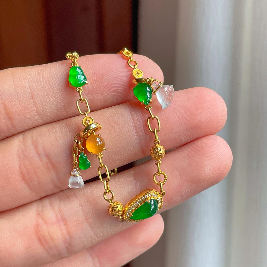 18k金镶冰种翡翠手链（yc248537）