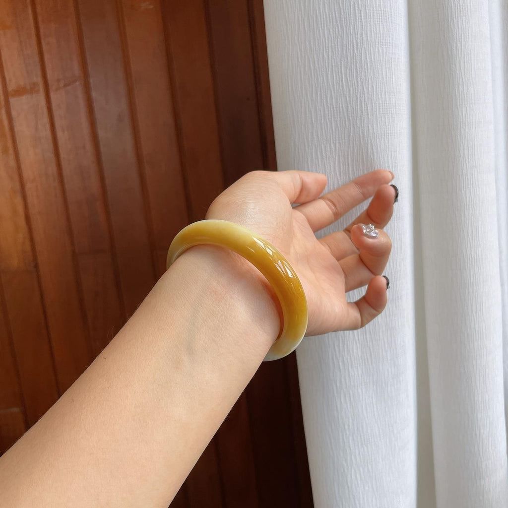 细糯冰黄翡半山半水翡翠平安镯（58mm）（yc276516）