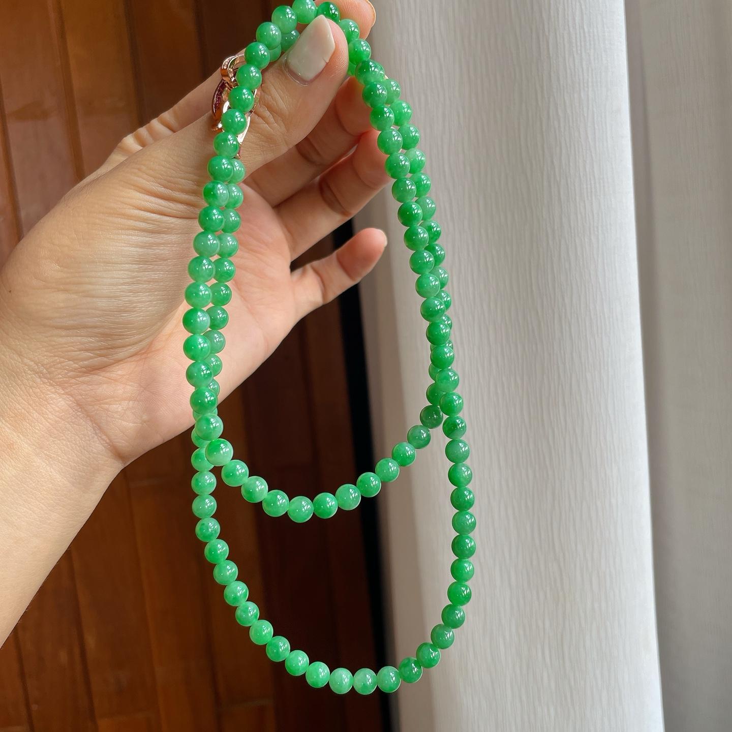糯冰满绿翡翠珠串项链（yc251053）