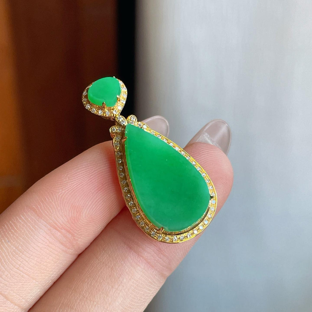 18k真金真钻镶糯冰满绿翡翠水滴（yc242747）