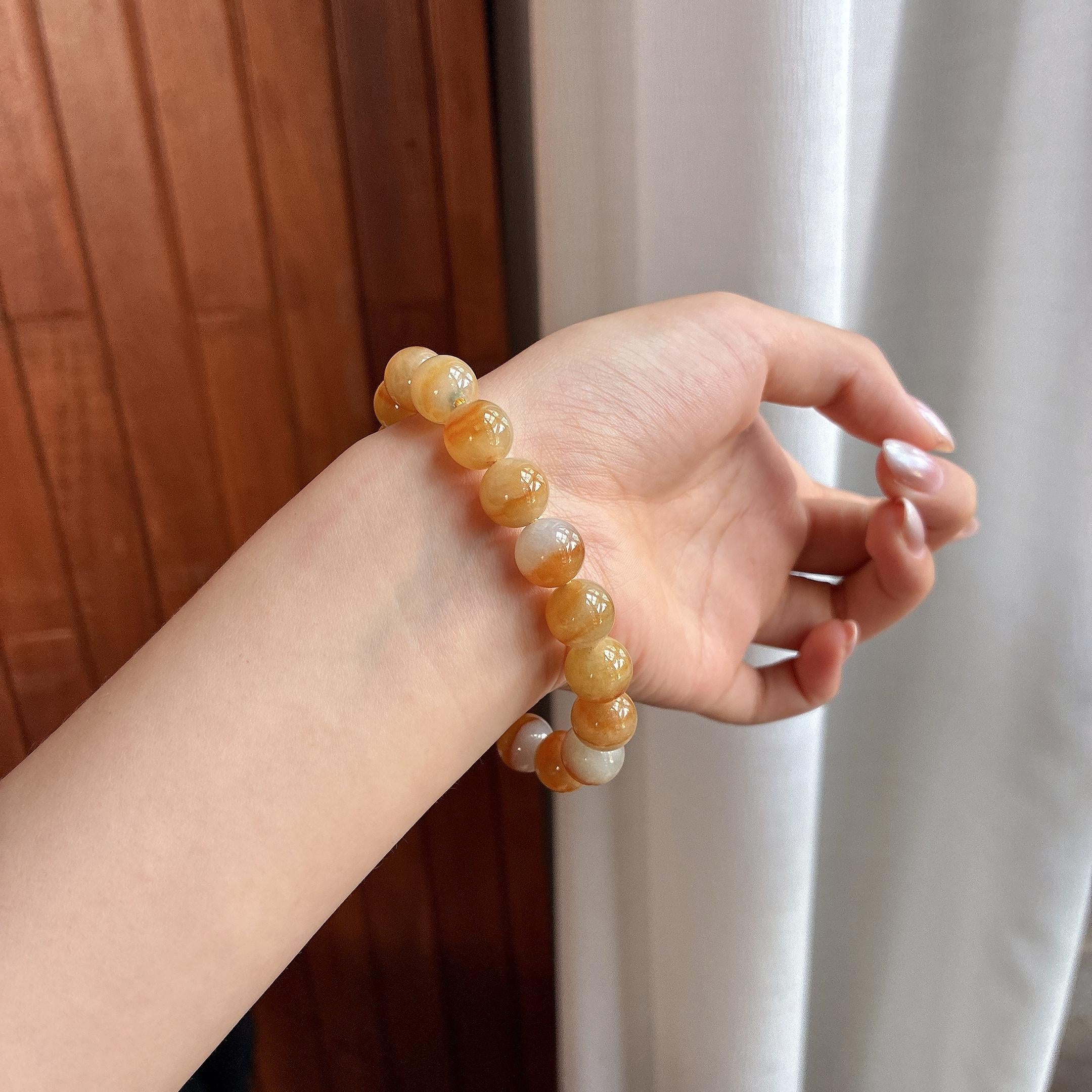 糯冰黄翡珠串手串 天然缅甸A货翡翠（yc537074）